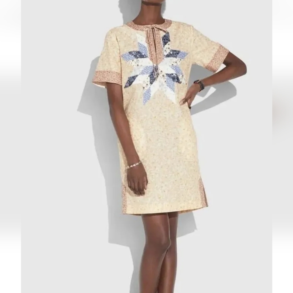 Coach Cream Mini Dress with Blue Star Patchwork